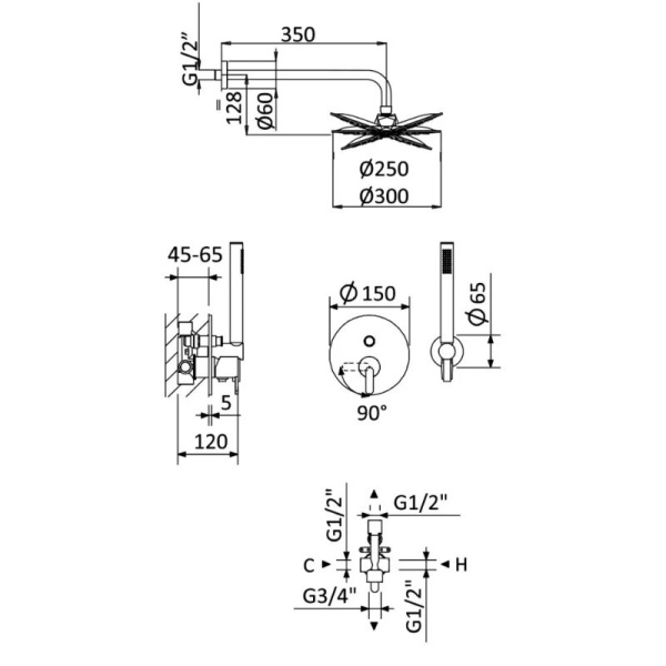Душевой комплект Cezares Leaf LEAF-DSIP-30-L-SR
